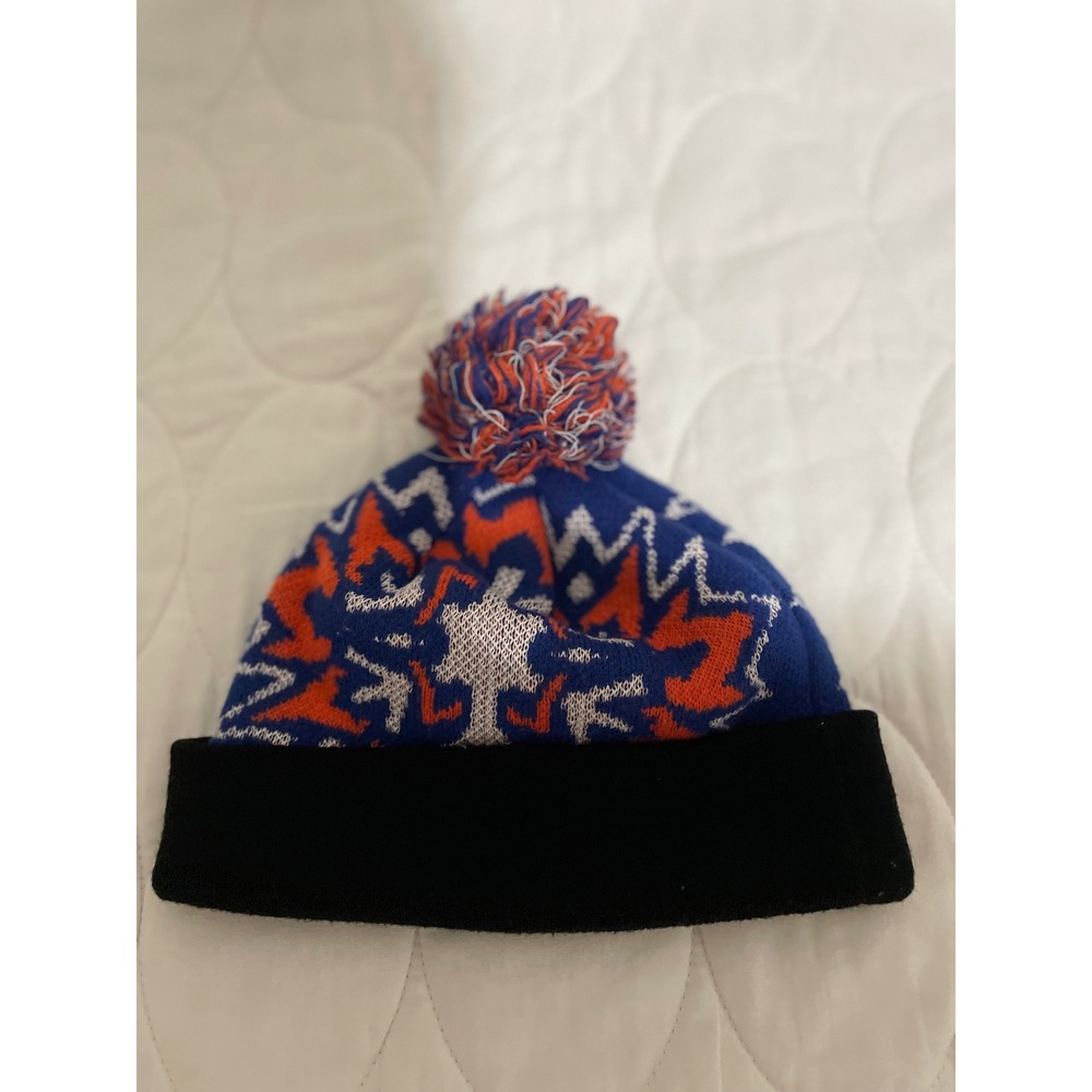 New York Knicks New Era Beanie Hat Blue Orange Snowflake Fair Isle Pom Knit Cap - Picture 4 of 5